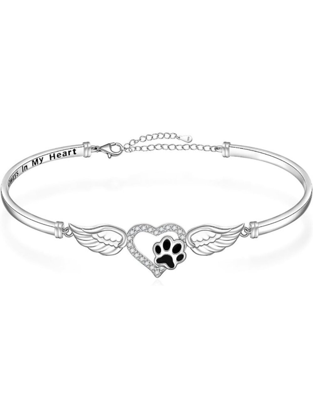 925 Sterling Silver Paw Print Bracelet - Dog Cat Memorial Bangle for Pet Lovers